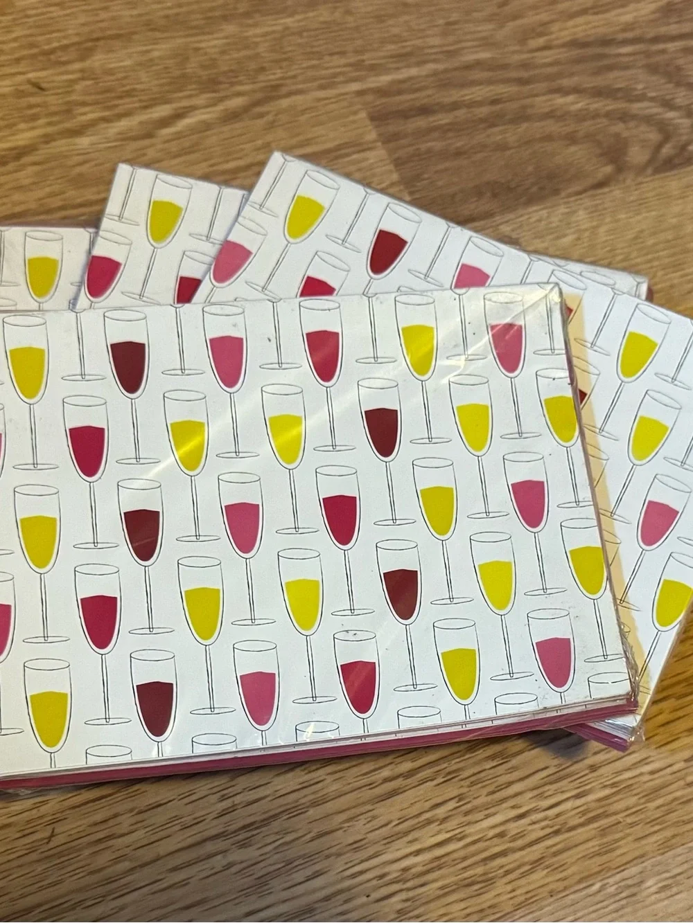 New Festive Champagne/Wine Glass Note cards  - Pink, Yellow, Burgundy